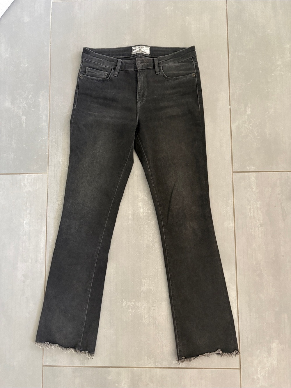 Free People Black Flare Jeans with Raw Hem